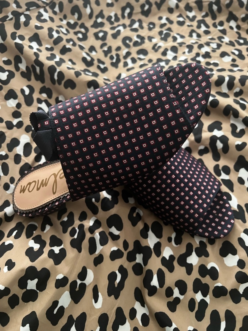 Sam Edelman Theodora Slide Sandals in Black and Pink Dot Pattern